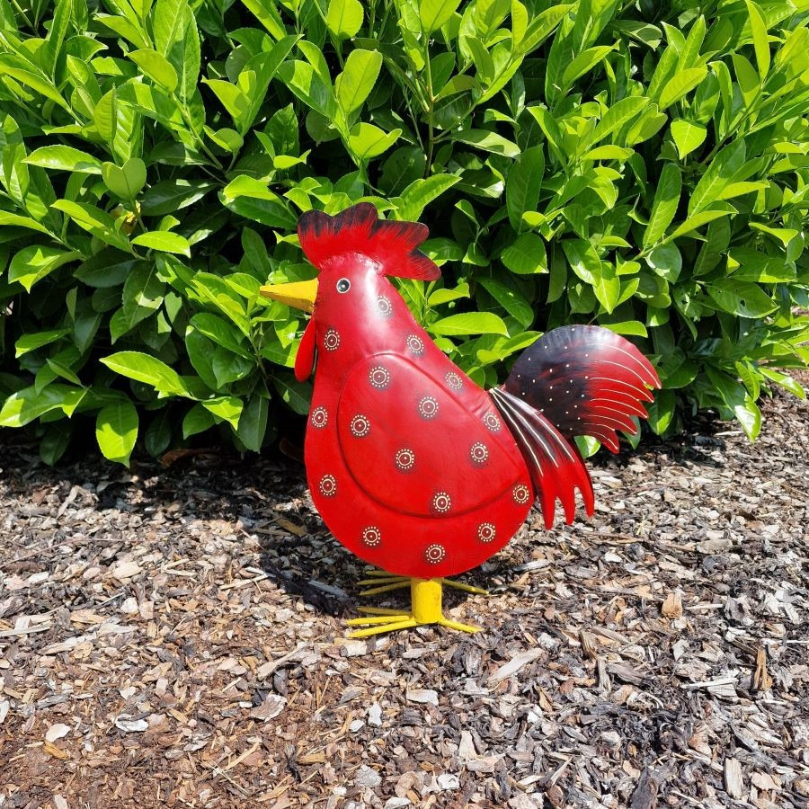 Coq en métal rouge grand modèle