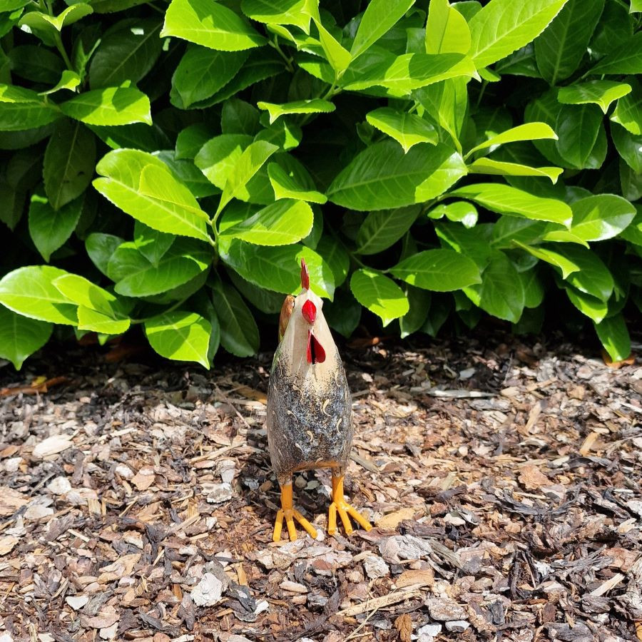 Coq en métal noir et orange